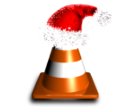 Dark orange cone with christmas hat and shadow below it