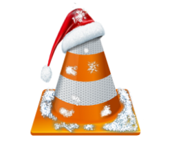 Cone with Santa Clause hat and snow on it